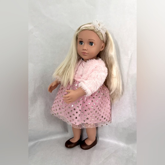Our Generations Doll “Millie”  In Pink Sequins Dress & Fur Coat - Picture 1 of 15